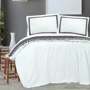 Full Organik Pamuklu Tek Kişilik Nevresim Takımı Ponponlu Marine