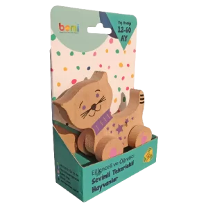 Doğal Ahşap Sevimli Tekerlekli Hayvanlar Oyuncak