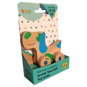Doğal Ahşap Sevimli Tekerlekli Hayvanlar Oyuncak