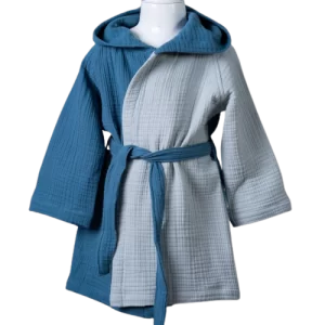Full Cotton 4-Layer Muslin Bicolor Bathrobe