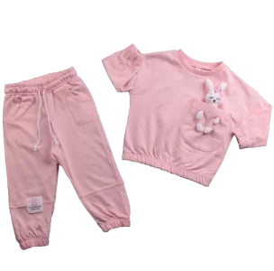 Can Via Tavşan Cep Desenli İki Parça  Kız Çoçuk Takımı