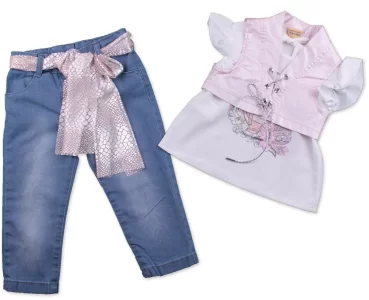 Bombili Kot Pantolon ve T-shirt Takımı Kız