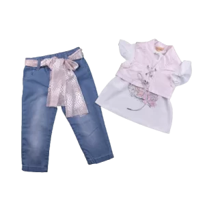 Bombili Kot Pantolon ve T-shirt Takımı Kız